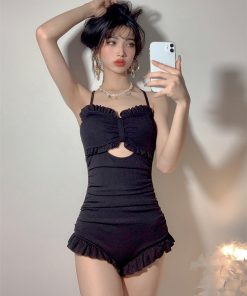 Ruffled Edge One-Piece Swimsuit for Women, High Waist Tummy Control, Slimming Fit, Large Back Exposure, 2025 Trendy Summer Swimwear