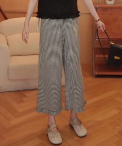 Ruffled Hem Sleeveless Top and Casual Straight Plaid Pants Set - Trendy Summer Outfit for 2025