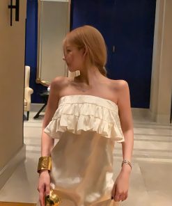 Ruffled Strapless Dress in Korean Celebrity Style, Sweet Atmosphere, Large Skirt for Vacation Photo Shoot, Perfect Y2K Fashion