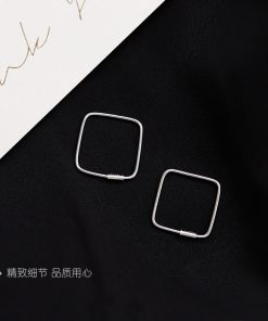 S925 Pure Silver Diamond-Shaped Ear Hoops - Minimalist Square Ear Clips, Elegant Niche Design Earrings for Women