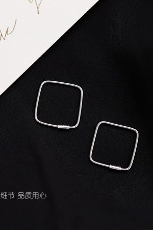 S925 Pure Silver Diamond-Shaped Ear Hoops - Minimalist Square Ear Clips, Elegant Niche Design Earrings for Women