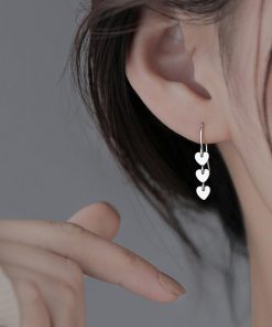 S925 Pure Silver Heart-Shaped Tassel Earrings - Minimalist Long Hook Design for Women, Trendy Cold Style Jewelry