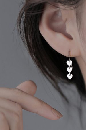 S925 Pure Silver Heart-Shaped Tassel Earrings - Minimalist Long Hook Design for Women, Trendy Cold Style Jewelry