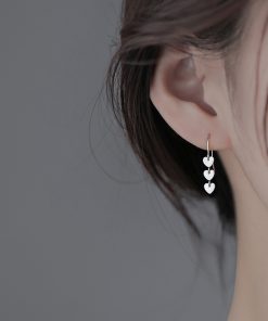 S925 Pure Silver Heart-Shaped Tassel Earrings - Minimalist Long Hook Design for Women, Trendy Cold Style Jewelry