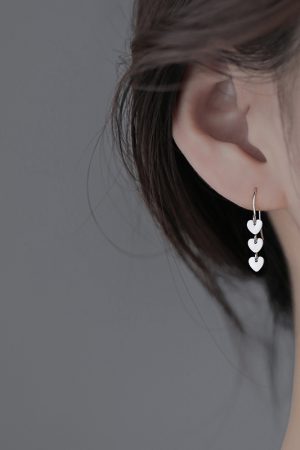 S925 Pure Silver Heart-Shaped Tassel Earrings - Minimalist Long Hook Design for Women, Trendy Cold Style Jewelry