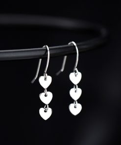 S925 Pure Silver Heart-Shaped Tassel Earrings - Minimalist Long Hook Design for Women, Trendy Cold Style Jewelry