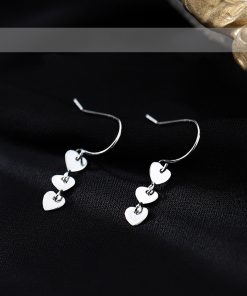 S925 Pure Silver Heart-Shaped Tassel Earrings - Minimalist Long Hook Design for Women, Trendy Cold Style Jewelry