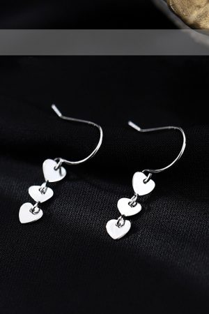 S925 Pure Silver Heart-Shaped Tassel Earrings - Minimalist Long Hook Design for Women, Trendy Cold Style Jewelry