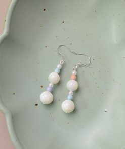 S925 Pure Silver Pearl Shell Rainbow Stone Earrings - High-End Spring Design for Women - Sweet Temperament Fashion Jewelry