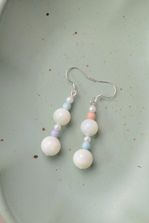S925 Pure Silver Pearl Shell Rainbow Stone Earrings - High-End Spring Design for Women - Sweet Temperament Fashion Jewelry