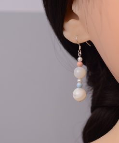 S925 Pure Silver Pearl Shell Rainbow Stone Earrings - High-End Spring Design for Women - Sweet Temperament Fashion Jewelry
