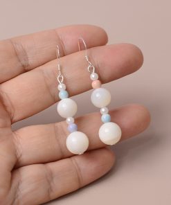 S925 Pure Silver Pearl Shell Rainbow Stone Earrings - High-End Spring Design for Women - Sweet Temperament Fashion Jewelry