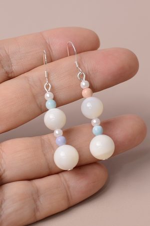 S925 Pure Silver Pearl Shell Rainbow Stone Earrings - High-End Spring Design for Women - Sweet Temperament Fashion Jewelry