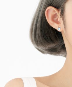 S925 Pure Silver Rainbow Unicorn Earrings for Girls, Moonstone Asymmetric Design, Forest Style, Trendy Jewelry for Students