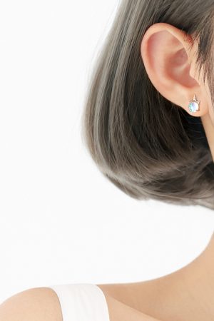 S925 Pure Silver Rainbow Unicorn Earrings for Girls, Moonstone Asymmetric Design, Forest Style, Trendy Jewelry for Students