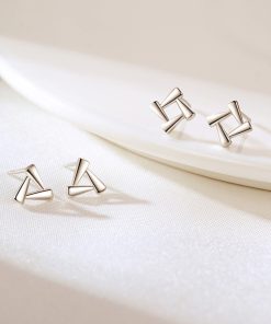 S925 Pure Silver Small Geometric Triangle Square Stud Earrings - Trendy Elegant Accessories for Modern Minimalist Style
