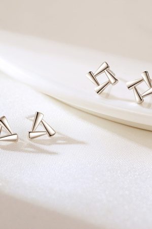 S925 Pure Silver Small Geometric Triangle Square Stud Earrings - Trendy Elegant Accessories for Modern Minimalist Style