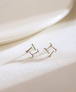 S925 Pure Silver Small Geometric Triangle Square Stud Earrings - Trendy Elegant Accessories for Modern Minimalist Style