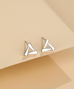 S925 Pure Silver Small Geometric Triangle Square Stud Earrings - Trendy Elegant Accessories for Modern Minimalist Style