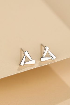 S925 Pure Silver Small Geometric Triangle Square Stud Earrings - Trendy Elegant Accessories for Modern Minimalist Style