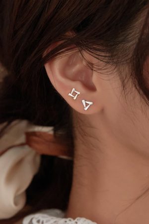 S925 Pure Silver Small Geometric Triangle Square Stud Earrings - Trendy Elegant Accessories for Modern Minimalist Style