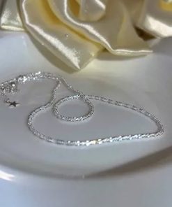 S925 Pure Silver Textured Snowflake Chain Necklace with Pull-Out Star Design - Korean Style Fashion Jewelry