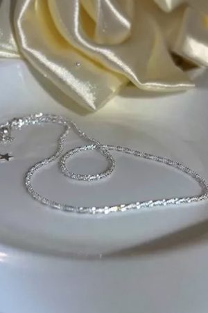 S925 Pure Silver Textured Snowflake Chain Necklace with Pull-Out Star Design - Korean Style Fashion Jewelry
