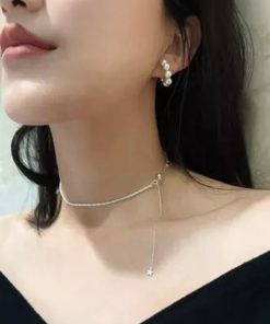 S925 Pure Silver Textured Snowflake Chain Necklace with Pull-Out Star Design - Korean Style Fashion Jewelry