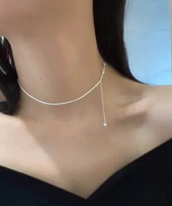 S925 Pure Silver Textured Snowflake Chain Necklace with Pull-Out Star Design - Korean Style Fashion Jewelry