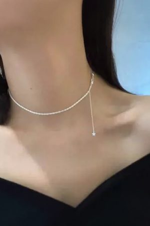 S925 Pure Silver Textured Snowflake Chain Necklace with Pull-Out Star Design - Korean Style Fashion Jewelry