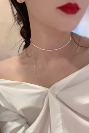 S925 Pure Silver Textured Snowflake Chain Necklace with Pull-Out Star Design - Korean Style Fashion Jewelry