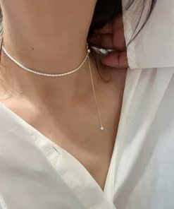 S925 Pure Silver Textured Snowflake Chain Necklace with Pull-Out Star Design - Korean Style Fashion Jewelry