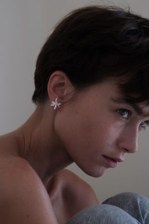 S925 Pure Silver White Iris Flower Stud Earrings for Women - Niche Matte Petal Design, Floral Jewelry, Trendy Fashion Accessory