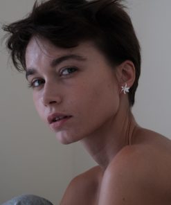 S925 Pure Silver White Iris Flower Stud Earrings for Women - Niche Matte Petal Design, Floral Jewelry, Trendy Fashion Accessory