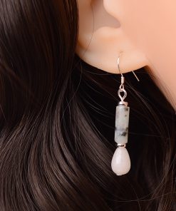 S925 Silver Earrings with Natural White Jade and Ink Stone Water Drop Design - Vintage National Style Ear Pendants for Women