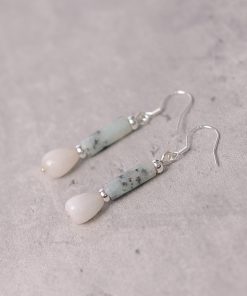 S925 Silver Earrings with Natural White Jade and Ink Stone Water Drop Design - Vintage National Style Ear Pendants for Women