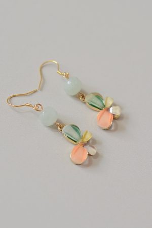 S925 Silver Hook Butterfly Earrings with Natural Stone Crystal, Green Forest Style, Anti-Allergy, High-End Women's Jewelry