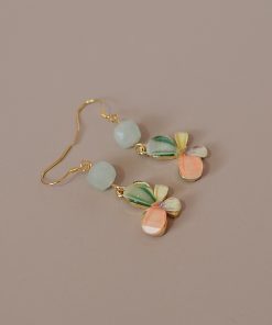 S925 Silver Hook Butterfly Earrings with Natural Stone Crystal, Green Forest Style, Anti-Allergy, High-End Women's Jewelry