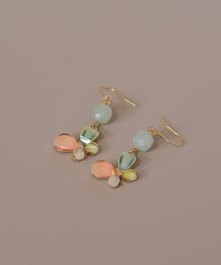 S925 Silver Hook Butterfly Earrings with Natural Stone Crystal, Green Forest Style, Anti-Allergy, High-End Women's Jewelry