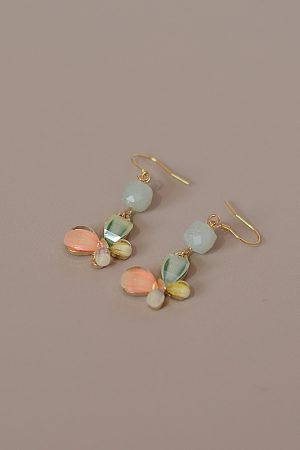 S925 Silver Hook Butterfly Earrings with Natural Stone Crystal, Green Forest Style, Anti-Allergy, High-End Women's Jewelry