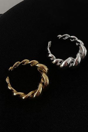 S925 Silver Twisted Rope Open Adjustable Ring for Women, Retro Light Luxury Punk Style