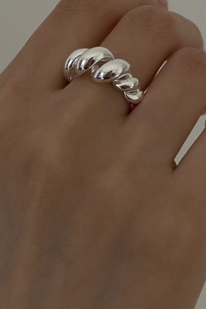 S925 Silver Twisted Rope Open Adjustable Ring for Women, Retro Light Luxury Punk Style