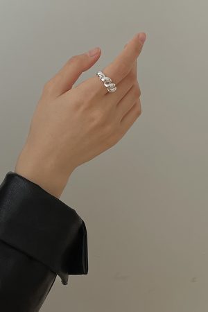 S925 Silver Twisted Rope Open Adjustable Ring for Women, Retro Light Luxury Punk Style