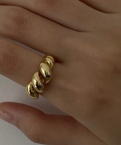 S925 Silver Twisted Rope Open Adjustable Ring for Women, Retro Light Luxury Punk Style