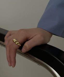 S925 Silver Twisted Rope Open Adjustable Ring for Women, Retro Light Luxury Punk Style