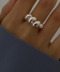 S925 Silver Twisted Rope Open Adjustable Ring for Women, Retro Light Luxury Punk Style