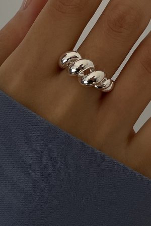 S925 Silver Twisted Rope Open Adjustable Ring for Women, Retro Light Luxury Punk Style