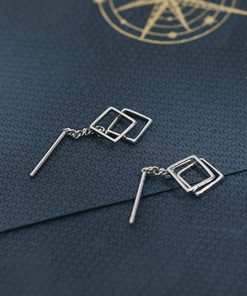 S925 Sterling Silver Geometric Square Drop Earrings for Women, Minimalist Korean Style Fashion, Versatile Cold Style