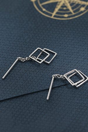 S925 Sterling Silver Geometric Square Drop Earrings for Women, Minimalist Korean Style Fashion, Versatile Cold Style