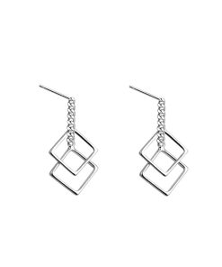 S925 Sterling Silver Geometric Square Drop Earrings for Women, Minimalist Korean Style Fashion, Versatile Cold Style
